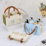 Cotton Woven Basket with PU Leather Handle, Clothes Toys Candy Gifts Cotton Rope Organizer, Living Room Basket Bathroom Shower Storage Laundry Basket, Dog Cat Bed, Fall Basket, 11.02x8.66x4.33 12.59" x 9.44" x 5.11" White
