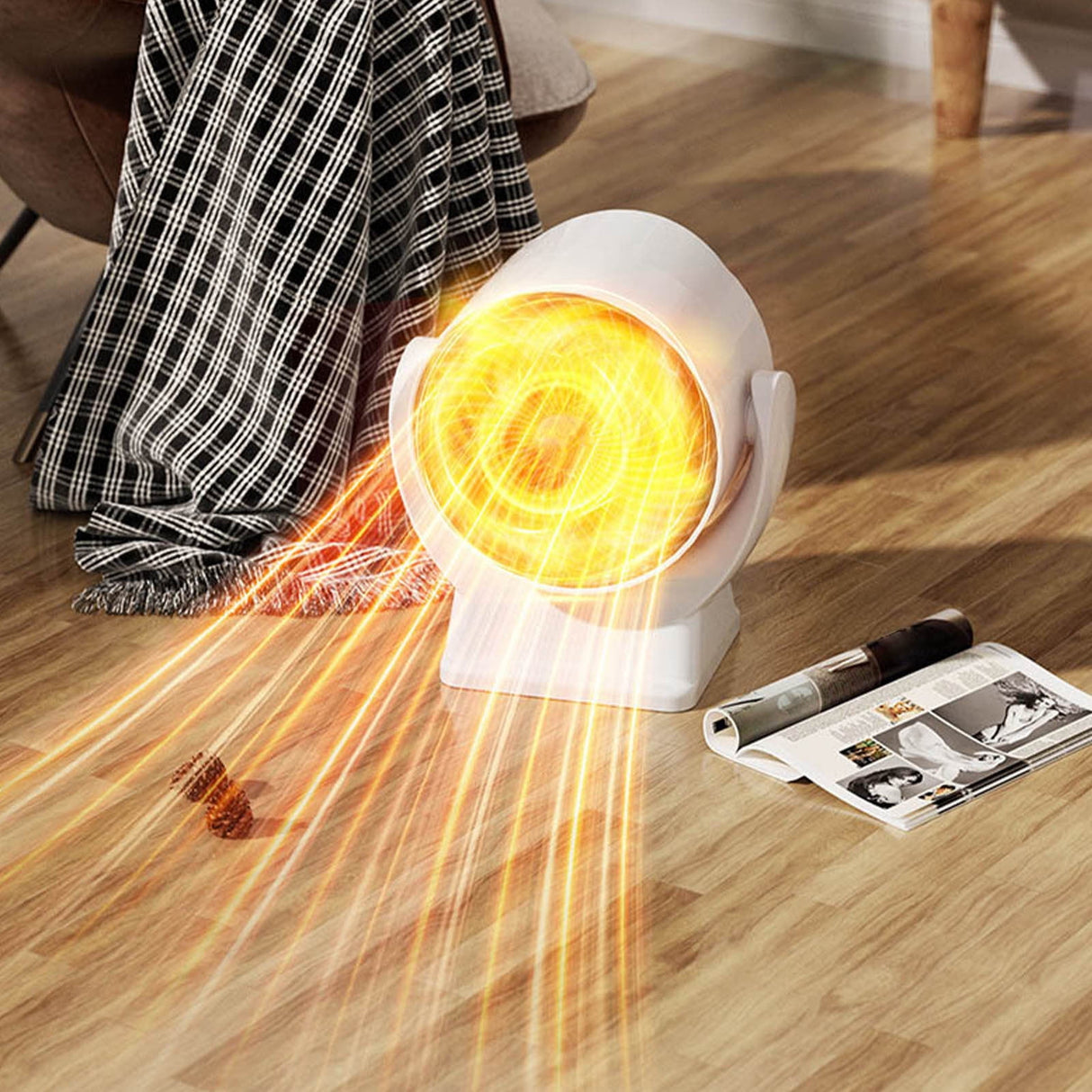 Space Heater,Mini Desk Heater for Office with 160° Lateral Auto Oscillation,3 Adjustable Gears,Tip-Over and Overheat Protection,Fast Heating,Small Ultra-Quiet Desktop Fan with USB Power White EU Standard