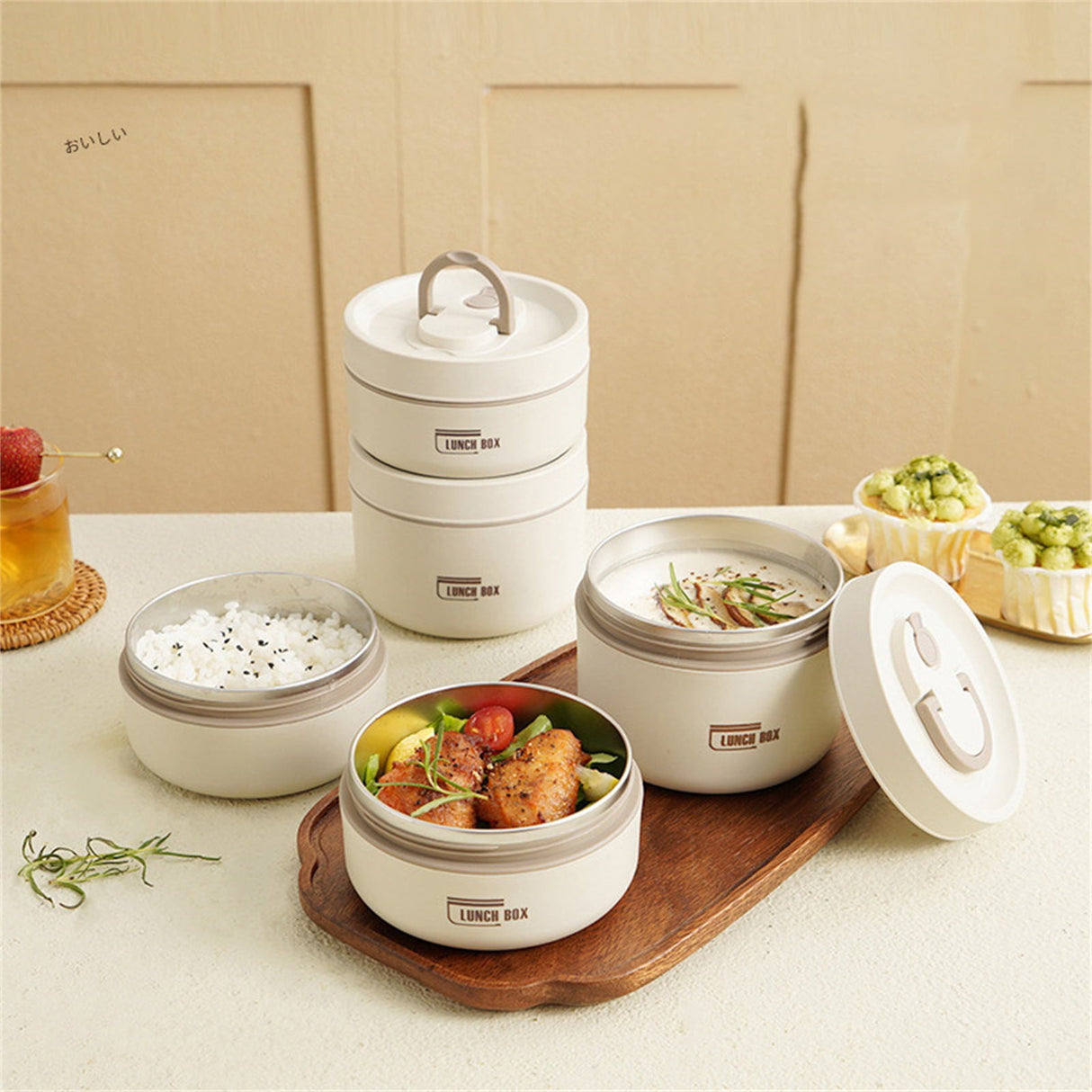 Insulated Lunch Box,Thermo Food Jar for Hot Food,Lunch Containers Wide Mouth Vacuum Insulated Stainless Steel Leakproof Lunch Box,Portable Stainless Steel Food Container,Thermal Food Container 420ML+620ML Brown