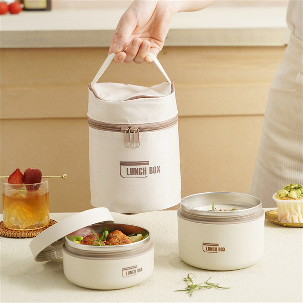 Insulated Lunch Box,Thermo Food Jar for Hot Food,Lunch Containers Wide Mouth Vacuum Insulated Stainless Steel Leakproof Lunch Box,Portable Stainless Steel Food Container,Thermal Food Container 420ML+620ML Brown