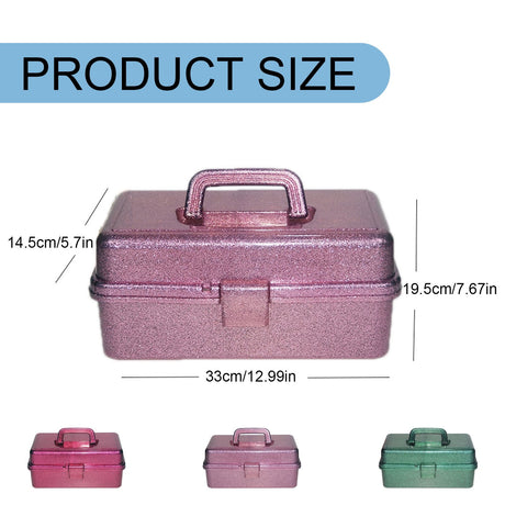 Glitter 3-Layer Craft Storage Box, Storage Bins, Multipurpose Art & Craft Storage Container, Tackle Box Organizer for Craft Tool, Cosmetic Organizer for Women, 1 Pcs, 12.99x5.7x7.67 12.99" x 5.7" x 7.67" Red