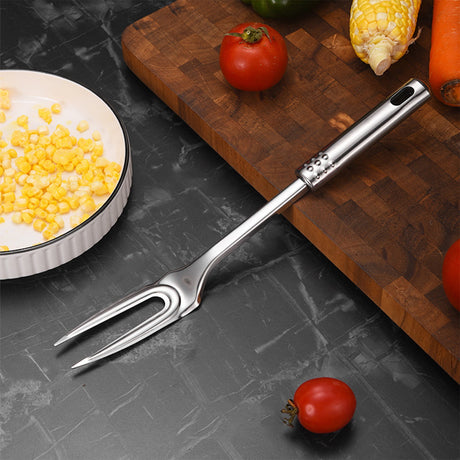 13-Inch Two Pronged Steak Fork Made of 304 Stainless Steel，Heavy Duty for Carving and Serving Meat，Comfortable Long Handle for Grilling and BBQ，Elegant Addition to Kitchen Utensils.