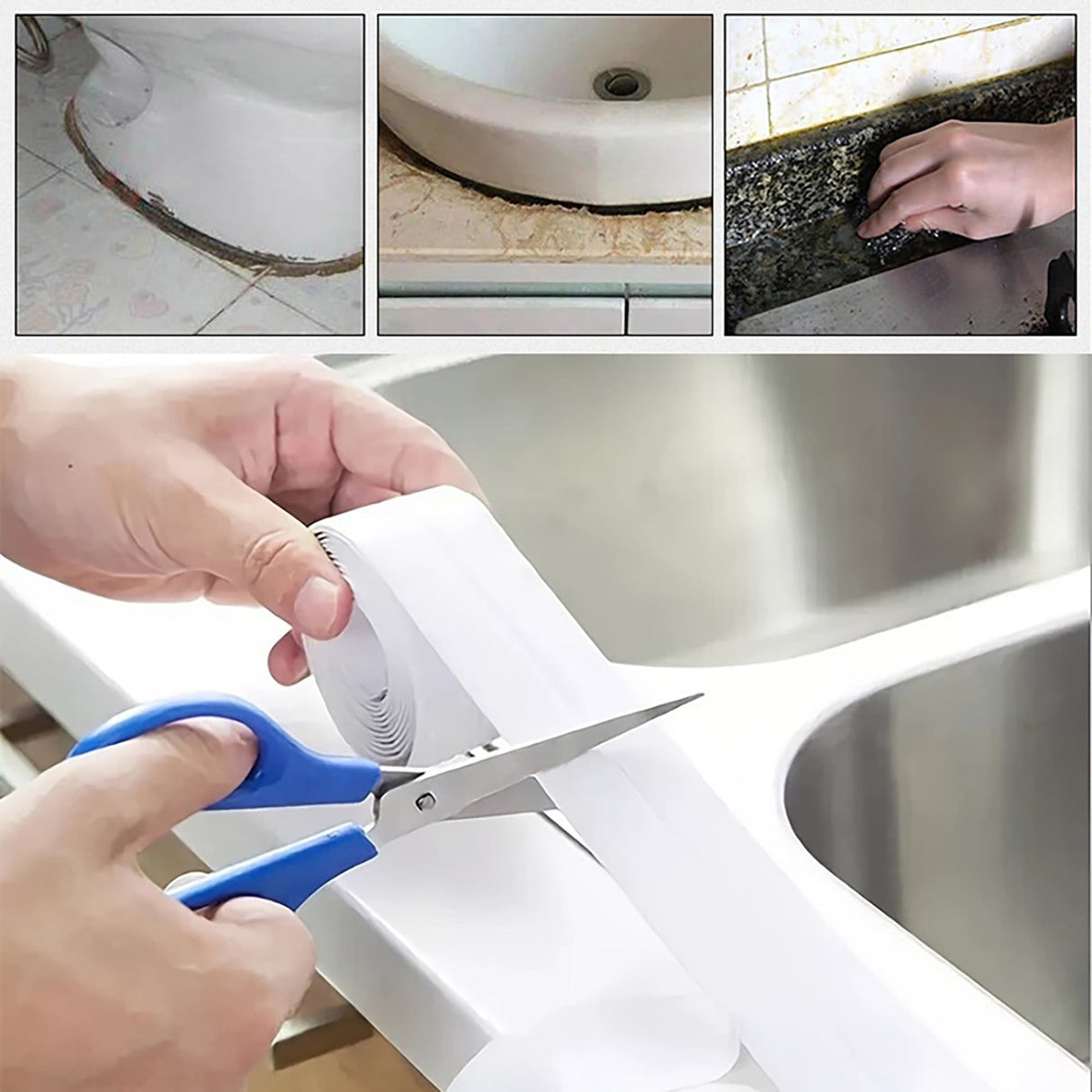 Kitchen Caulk Tape Self Adhesive,Waterproof Caulking Sealing Tape,Easy to Install Caulking Tape for Bathroom Peel and Stick Caulking Strip Floor Tile Wallpaper Toilet Tub Shower Wall(White) White