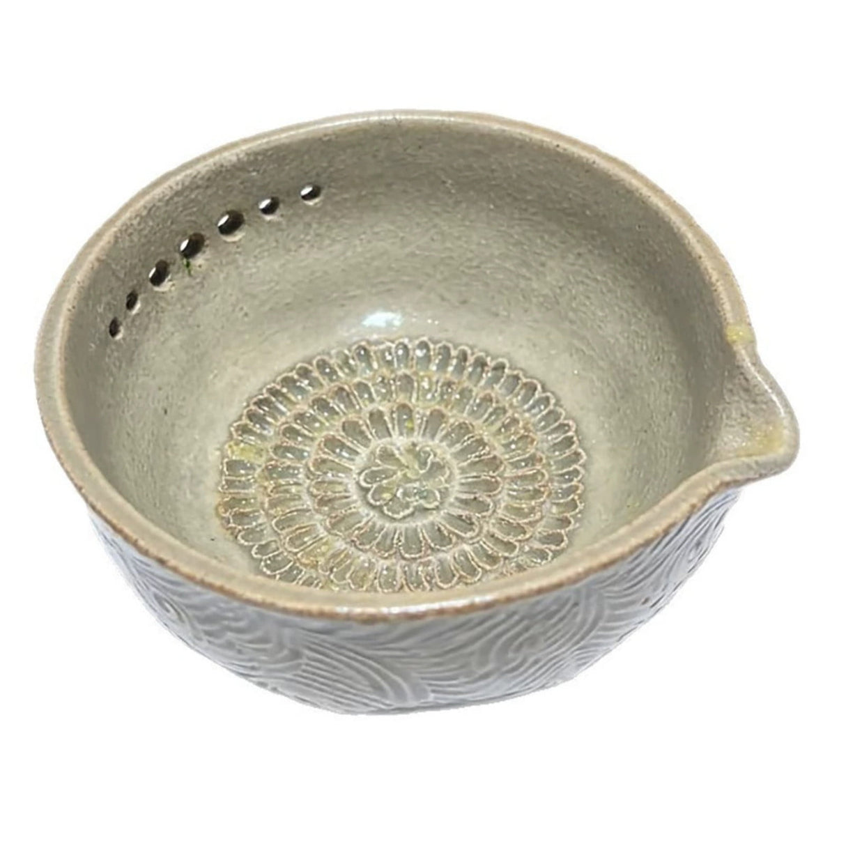 2-in-1 Stoneware Kitchen Grater Plate Tools, Handmade Garlic Grater & Herb Bowl, Efficient Stoneware Herb Stripping Tool,5 Hole Sizes,with Drainage Port, Handmade Garlic Shredder Bowl