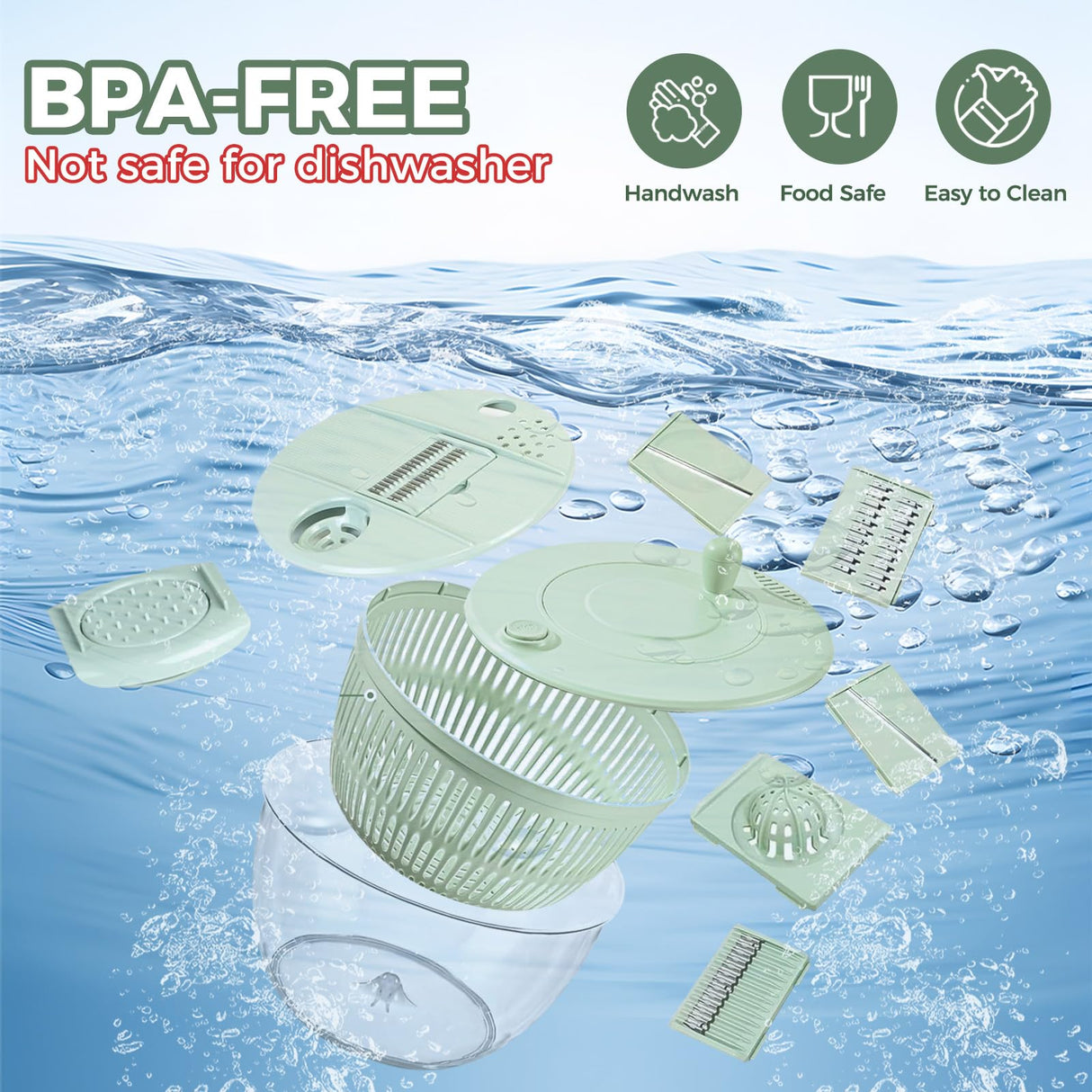 Vegetable Slicer - Salad Spinner - Mandoline - Salad Spinner - Multifunctional Vegetable Slicer - Vegetable Cutter Set - Grater - Kitchen Aid - Kitchen Utensil - Julienne Slicer - Vegetable Grater - Kitchen Gadget - Shredder - Mint Green - Lettuce Slicer