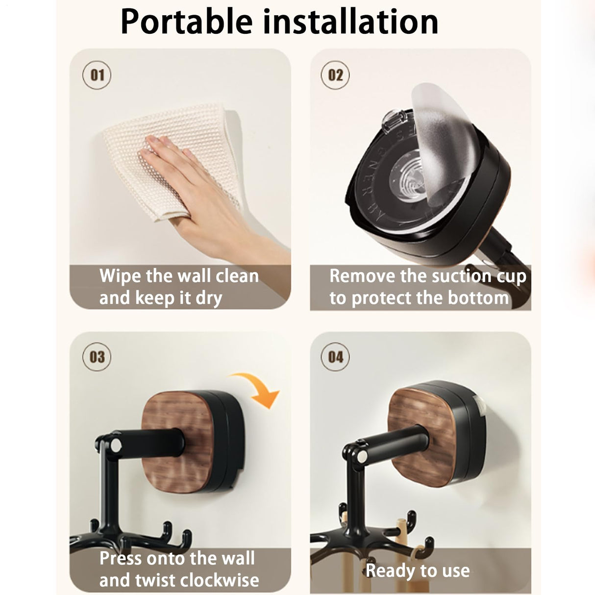 Rotating Kitchen Rack - Utensil Holder - Self-Adhesive Wall Hook - Kitchen Organizer - Rotating Hooks - Adhesive Hook No Drilling - Spatula Rack - Towel Hook - Mug Holder - Kitchen Cabinet Hanging System - Bathroom Hook - Black - 1 Piece