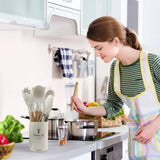 Kitchen Utensil Set - Silicone Spatula Set - Cooking Utensils with Holder - Wooden Spoons - Non-Stick - Pan Scrapers - Heat Resistant - Whisk - Serving Tongs - Baking Utensils - Kitchen Starter Kit - Scratch-Free - White - 12 Pieces