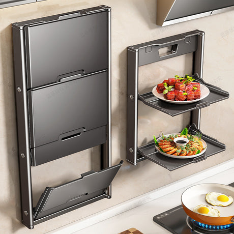Kitchen Organizer - Kitchen Rack - Etagere - Plate Rack - Countertop Organizer - Kitchen Accessories - Serving Tower - Gourmet Dishes - Vegetable Rack - Storage Rack - Space Saving - Kitchen Utensils - Tapas - BBQ - 3 Tiers - Dark Gray - 1 Piece