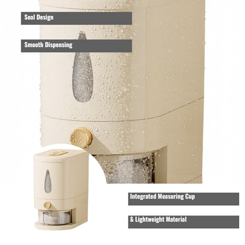 Rice container - Organizer - Storage box - Rice bin - Rice storage - Grain storage - Storage cabinet - Rice organizer - Kitchen dispenser - With measuring cup - White - 1 piece