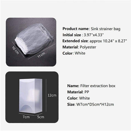 Sink Filter Bags - Sink Strainer - Sink Filter - Disposables - Sink Organizer - Anti-Clogging - Kitchen Accessories - Drain Strainer - White - 200 Pieces
