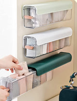 Underwear organizer - Sock organizer - Wardrobe organizer - Wall mounted - No drilling - Storage box with 6 compartments - Lingerie storage - Self-adhesive - Cable organizer - Transparent - Storage system - Space saving - White - 1 piece
