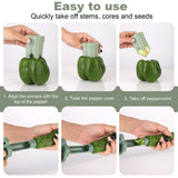 Bell Pepper Pitter - Jalapeño Pepper Drill - Chili Pepper Core Remover - Universal Vegetable Cutter - Kitchen Utensils - Bell Pepper Drill - Seed Remover - Handy Kitchen Aid - Fruit and Vegetable Tool - Kitchen Accessories - Green - 2 Pieces
