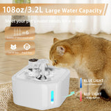 Cat Drinking Fountain - Water Fountain - Dog Drinking Bowl - Automatic Drinking Bowl - Cat Fountain - Dog Fountain - Water Dispenser - Whisper-Quiet - Includes 8 Filters - LED Lighting - Water Bowl - Pet Accessories - 2.8 Liters - White - 1 Piece