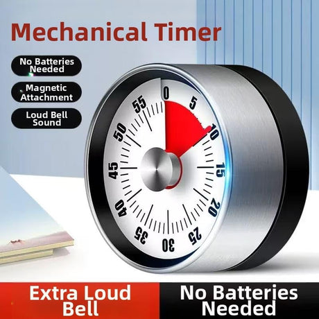 Kitchen Timer - Timer - Kitchen Timer - Egg Timer - Stopwatch - Mechanical Timer - Time Clock - Pomodoro - Kitchen Utensils - Cooking Utensils - Baking Utensils - Gadgets - Alarm Clock - Clock - Stainless Steel - Magnet - Cooking - White - 1 Piece