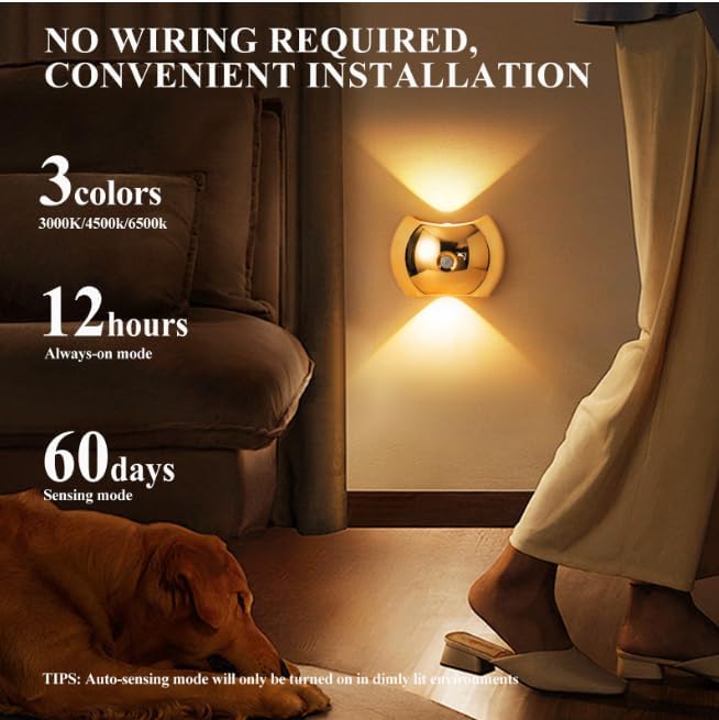 Indoor Wall Lamp - Night Light with Motion Sensor - Wireless LED Wall Light - Rechargeable Wall Lamp - Stair Lighting - Closet Lighting - Bedroom Lamp - USB Rechargeable - Magnetic - Warm White Light - White - 1 Piece