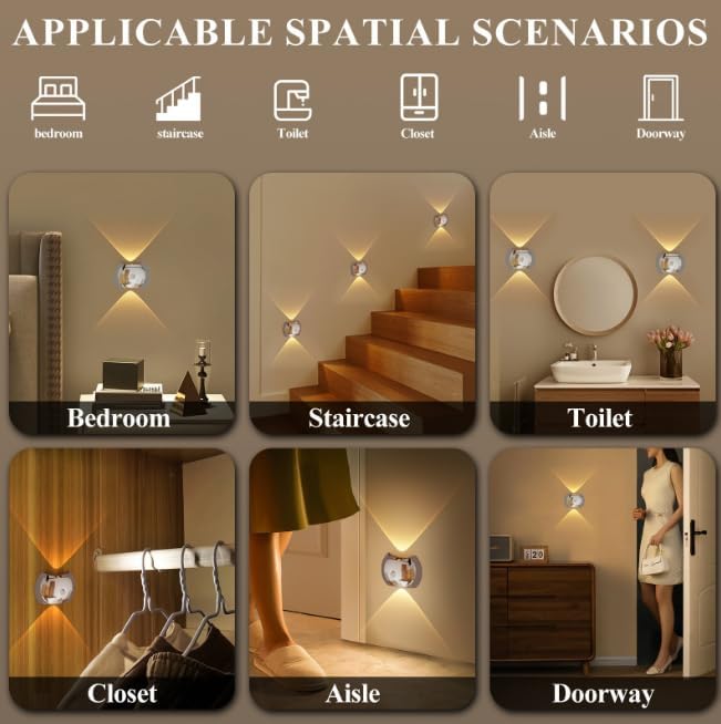 Indoor Wall Lamp - Night Light with Motion Sensor - Wireless LED Wall Light - Rechargeable Wall Lamp - Stair Lighting - Closet Lighting - Bedroom Lamp - USB Rechargeable - Magnetic - Warm White Light - White - 1 Piece