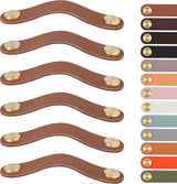 Leather Handles - Furniture Handles - Kitchen Handles - Door Handles - Cabinet Handles - Drawer Knobs - Furniture Hardware - Kitchen Hardware - Handles - Leather - Leather - Kitchen Renovation - Industrial - Brass - Pitch 128mm - Handles - Caramel - Set o