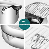 Deep fryer - Tempura pan - 20 cm - Stainless steel pan - Kitchen accessories - Japanese deep fryer - Induction deep fryer - Deep fryer - Cooking pot - Stainless steel pan - Small deep fryer - Kitchen utensils - Household - Silver - 1 piece
