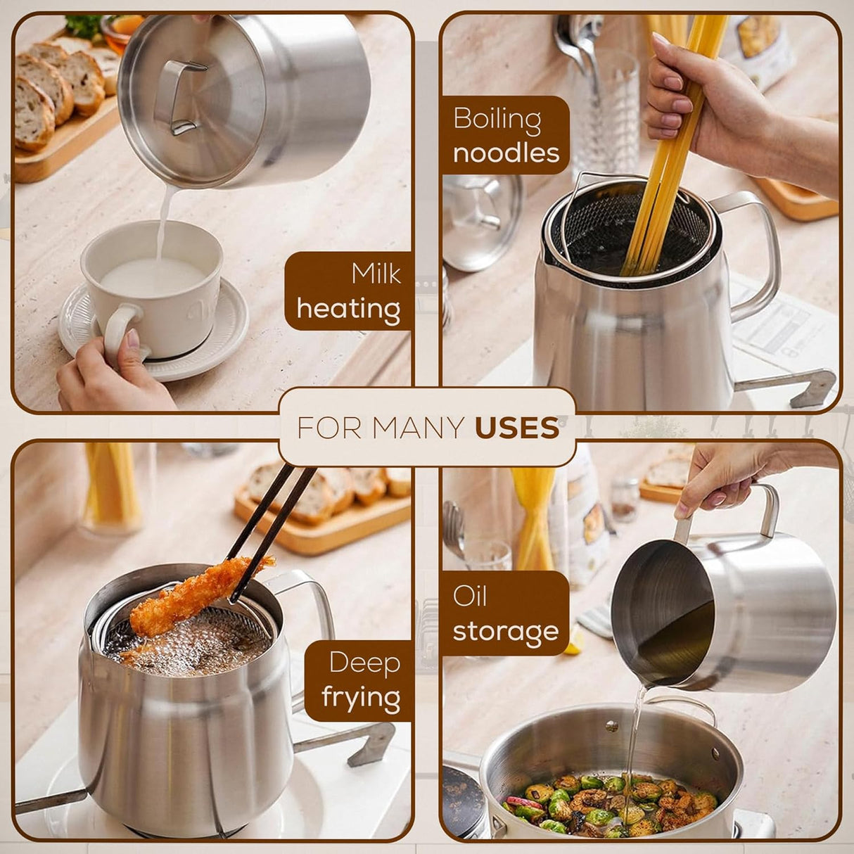Deep fryer with basket - Stainless steel deep fryer - Kitchen accessories - Oil pan - Induction pan - Deep fryer - Pasta pan - Kitchen utensils - Stainless steel pot - Mini deep fryer - Cooking accessories - Deep fryer - Oil can - Kitchen utensils - 1.5L