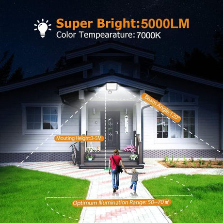 50W LED Floodlight with Motion Sensor IP67 Waterproof 5000LM 7000K Cool White