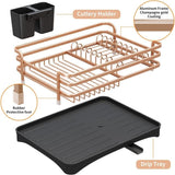 Aluminum Dish Drainer with Removable Tray Champagne Gold, 43 x 31.5 x 11 cm