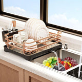 Aluminum Dish Drainer with Removable Tray Champagne Gold, 43 x 31.5 x 11 cm