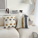 Walbest Boho Throw Pillow with Braided Rope Pattern And Tassels Soft Cotton Linen Textured Cushion for Sofa Bed Office 45x45cm B