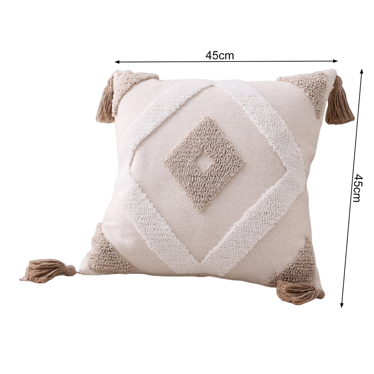 Walbest Boho Throw Pillow with Braided Rope Pattern And Tassels Soft Cotton Linen Textured Cushion for Sofa Bed Office 45x45cm B