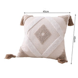 Walbest Boho Throw Pillow with Braided Rope Pattern And Tassels Soft Cotton Linen Textured Cushion for Sofa Bed Office 45x45cm B