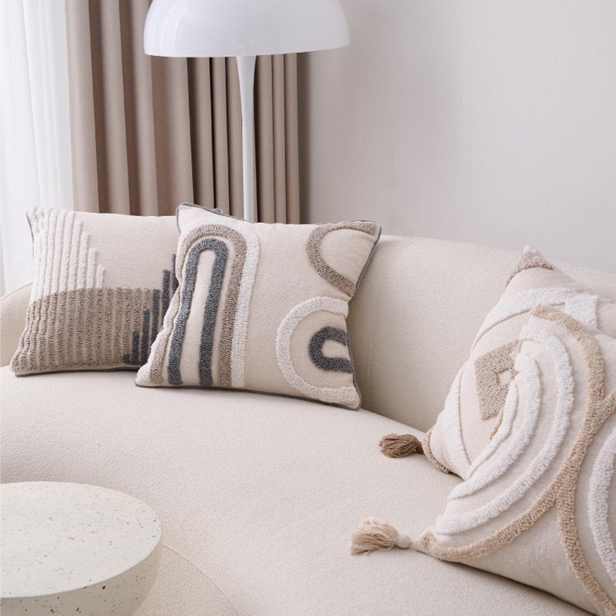 Walbest Boho Throw Pillow with Braided Rope Pattern And Tassels Soft Cotton Linen Textured Cushion for Sofa Bed Office 45x45cm B