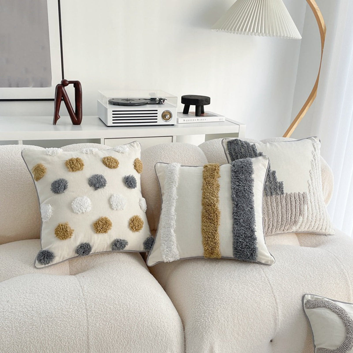 Walbest Boho Throw Pillow with Braided Rope Pattern And Tassels Soft Cotton Linen Textured Cushion for Sofa Bed Office 45x45cm D