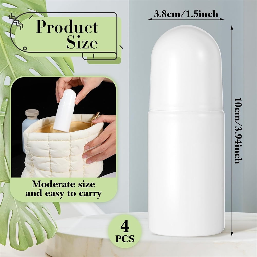 White Plastic Roll-on Bottle,Empty Portioning Bottles,QZS Refillable Anti-perspirant Roller Container,Leak-Proof DIY Deodorant Container with Roller Ball,for Essential Oils Fragrances 4Pack White