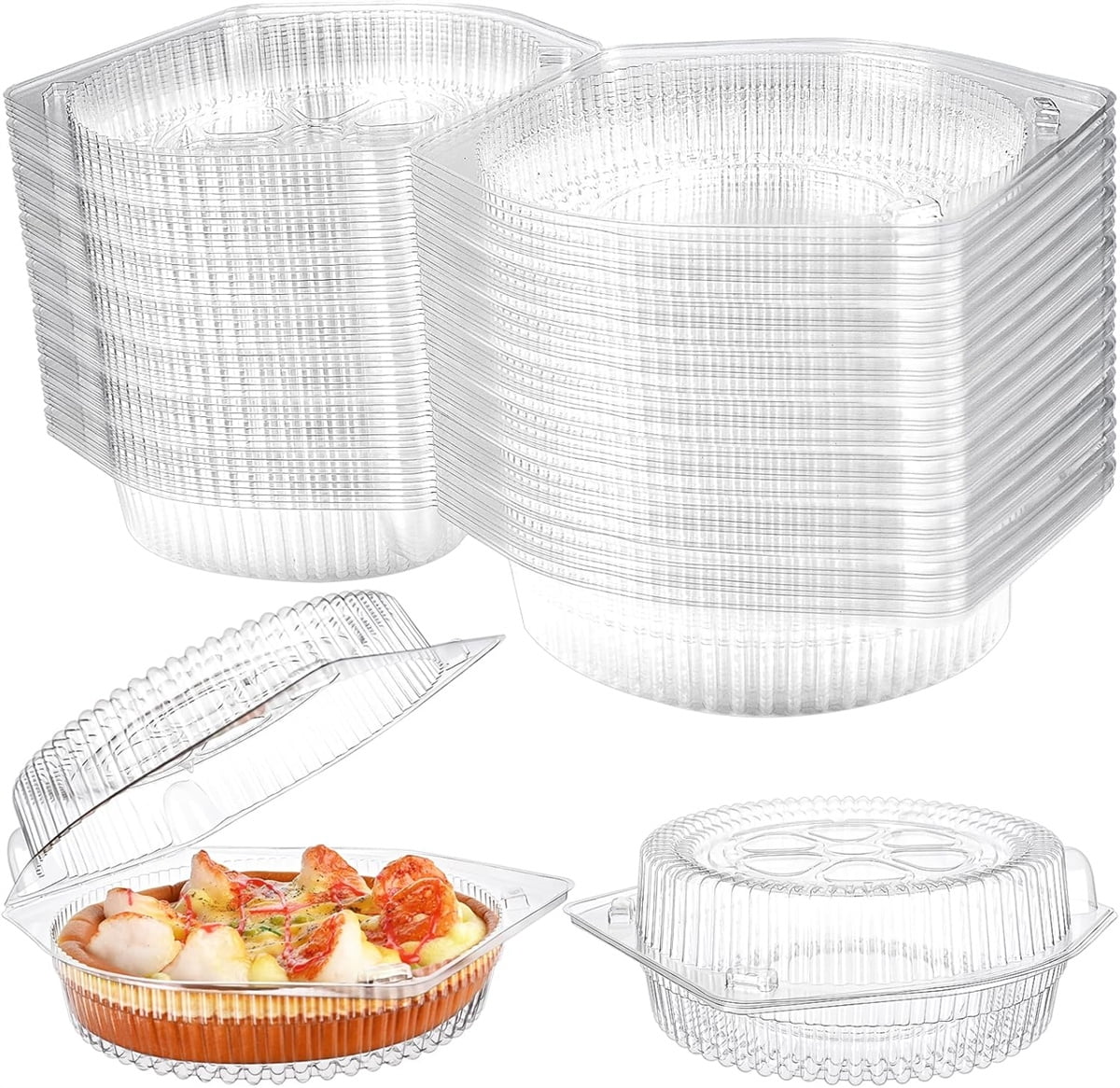Tutuviw 20 Pcs 8" Plastic Disposable Pie Containers With Lids, Round Pie Keepers with Hinged Locking Lids, Flan Cake Containers for Transport Fruits Vegetables Storage Takeout Boxes 6"