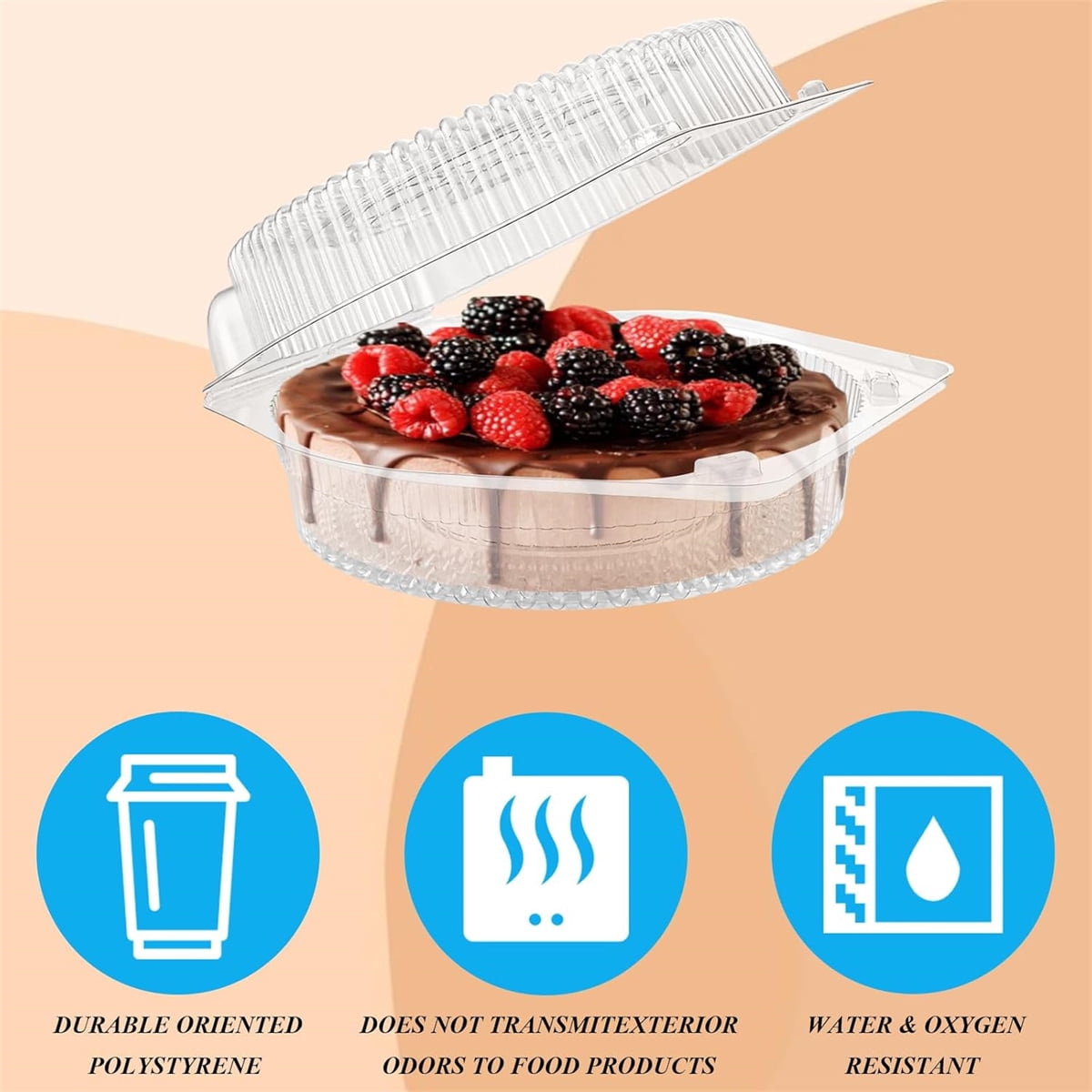 Tutuviw 20 Pcs 8" Plastic Disposable Pie Containers With Lids, Round Pie Keepers with Hinged Locking Lids, Flan Cake Containers for Transport Fruits Vegetables Storage Takeout Boxes 6"