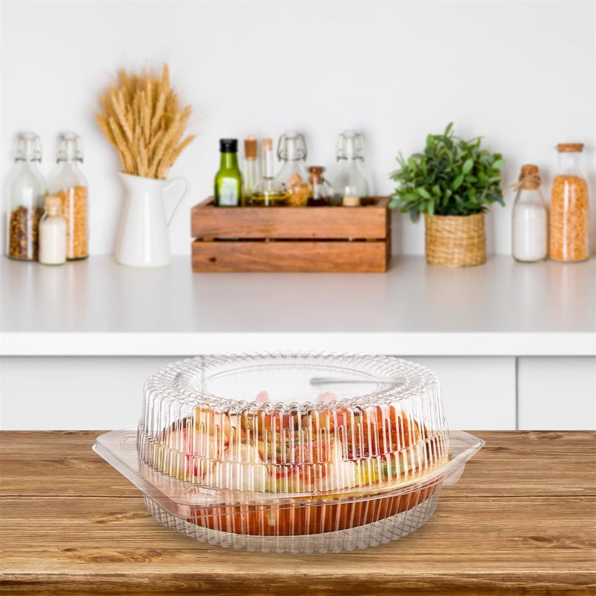 Tutuviw 20 Pcs 8" Plastic Disposable Pie Containers With Lids, Round Pie Keepers with Hinged Locking Lids, Flan Cake Containers for Transport Fruits Vegetables Storage Takeout Boxes 9"