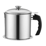 Pot Fats Storage With Lid, Grease Container With Strainer, Stainless Steel Oil Storage Container with Fine Mesh Strainer Dustproofs, Leakproof Oil Storage Container Grease Keepers with Handle Silver