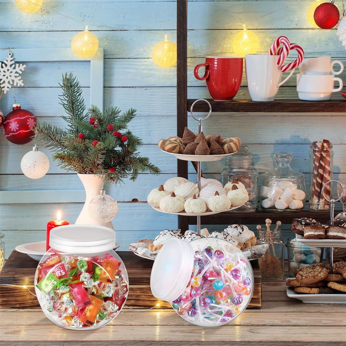 Tutuviw Candy Jars with Lids,6 Pcs 7.7ozCookie Containers Candy Jars with Lids,3 x 2in Plastic Snack Jars for Candy Buffet and Party Table, Candy Buffet Containers,Cookie Jars Dry Food Jars