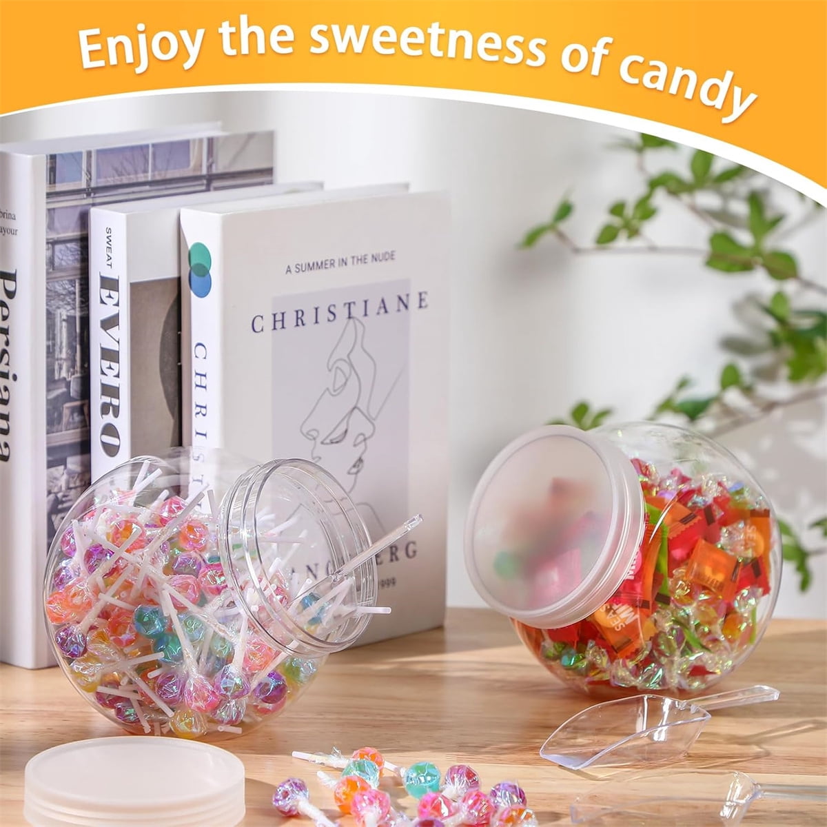 Tutuviw Candy Jars with Lids,6 Pcs 7.7ozCookie Containers Candy Jars with Lids,3 x 2in Plastic Snack Jars for Candy Buffet and Party Table, Candy Buffet Containers,Cookie Jars Dry Food Jars