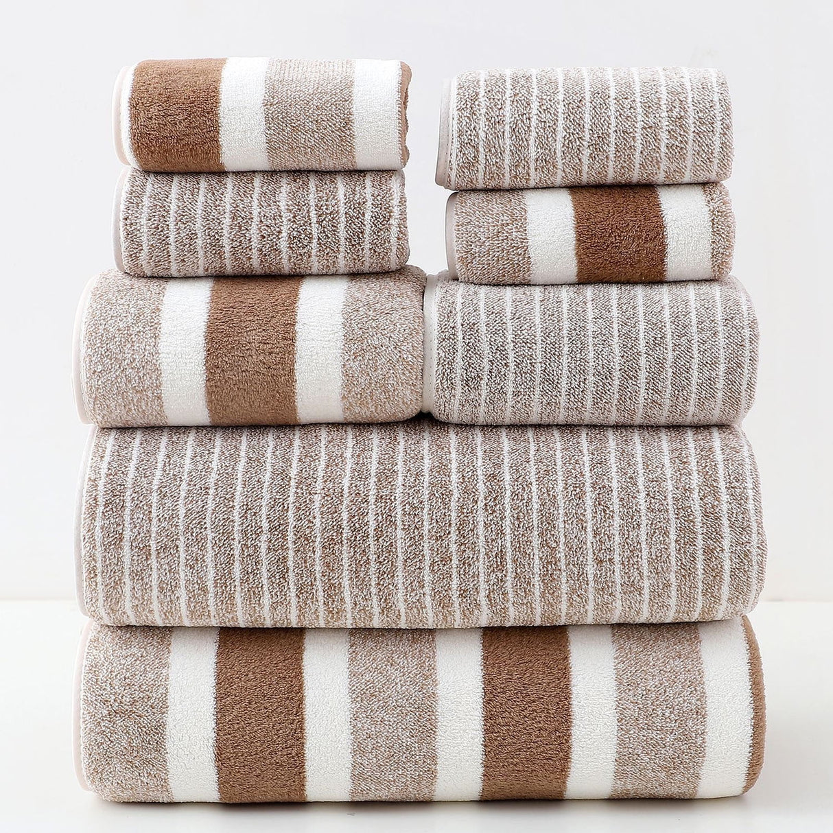 Clearance 8 Pack Plush Absorbent 100% Cotton Bath Towel Set, 2 Bath Towels 4 Hand Towels 2 Washcloths, Luxury 8 Piece Towel Set for Bathroom SPA Gym, Family Bath Towel Set Coffee
