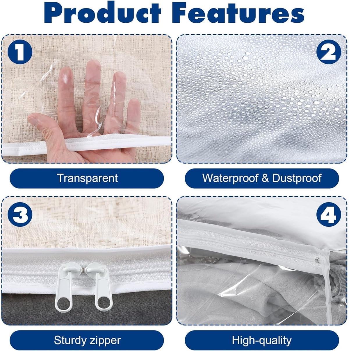 Tutuviw 6 Pcs Clear Vinyl Zippered Sweater Storage Bags,Plastic Clothing Storage Bags with Zipper,Plastic Clothing Storage Bags,Space Saver Comforter Clear Storage Bags,Cube Organizer