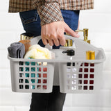 Plastic Storage Divided Tool Bin, 3 Compartments Plastic Shower Caddy Basket, Portable Divided Cleaning Supply Storage Organizer with Handle Gray