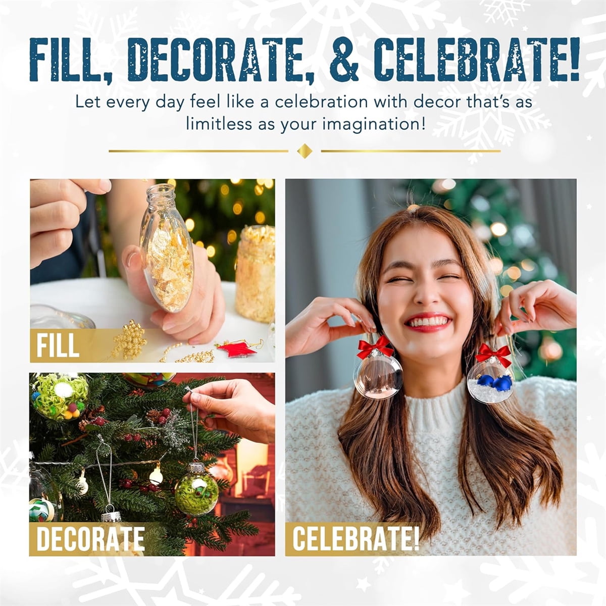 12 Pcs Flat Round Paintable Clear Christmas Bulbs 2.4" Plastic Flat Fillable Christmas Ornaments Balls for Customized Holiday Decor,Clear Plastic Ornaments Ball for Xmas DIY Fillable Ornament