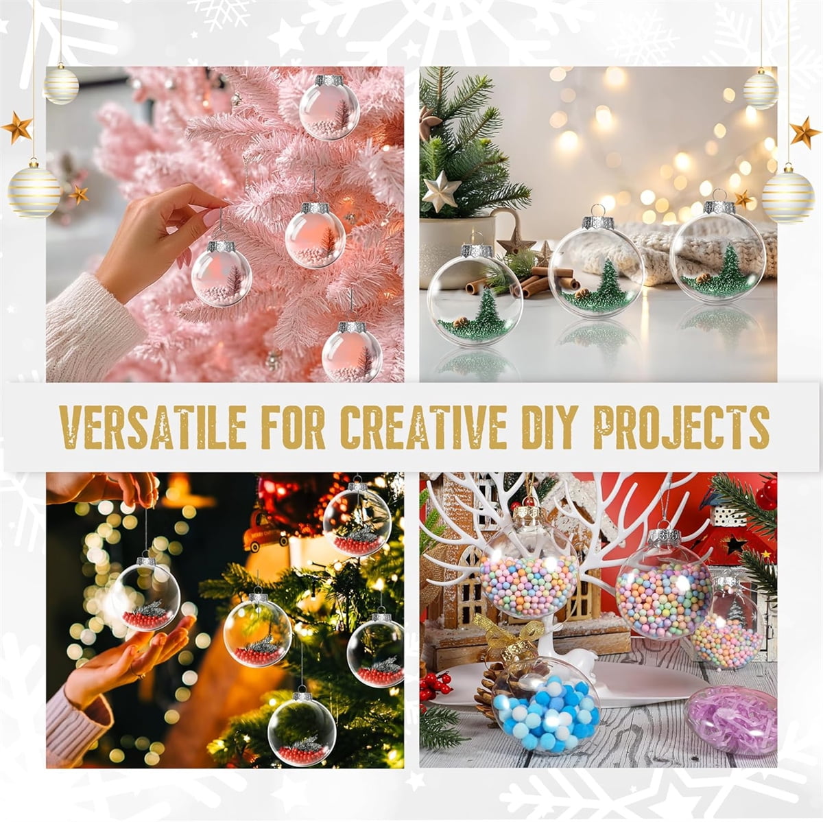 12 Pcs Flat Round Paintable Clear Christmas Bulbs 2.4" Plastic Flat Fillable Christmas Ornaments Balls for Customized Holiday Decor,Clear Plastic Ornaments Ball for Xmas DIY Fillable Ornament