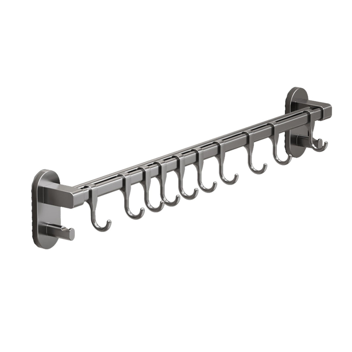 Kitchen Rail with Hooks, Pan and Pot Hangers for Kitchen Wall Mount, Kitchen Hook Rack, No Hole Hanging Rod Wall Mounted Storage Rack, Kitchen Utensil Rack with Removable S Hook, Aluminum Black