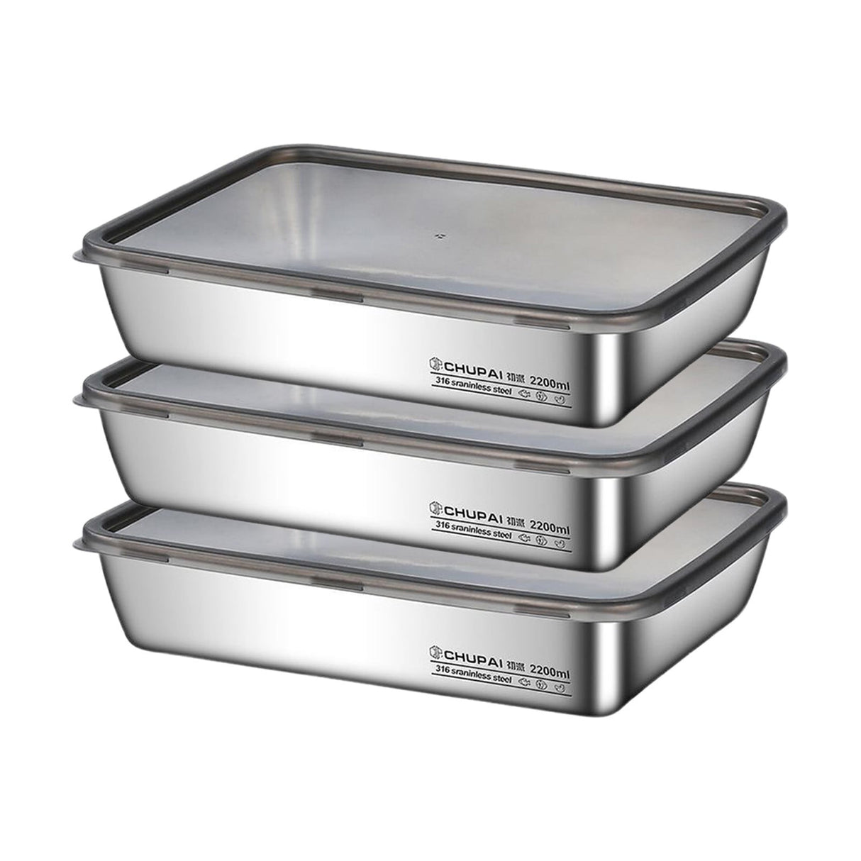 Large Stainless Steel Food Containers, Stainless Steel Dumpling Box, Rectangle Food Storage Box, Leak Proof Plastic Lid, Airtight Meat Storage Container, for Fridge, Kitchen, Dishwasher Safe Silver