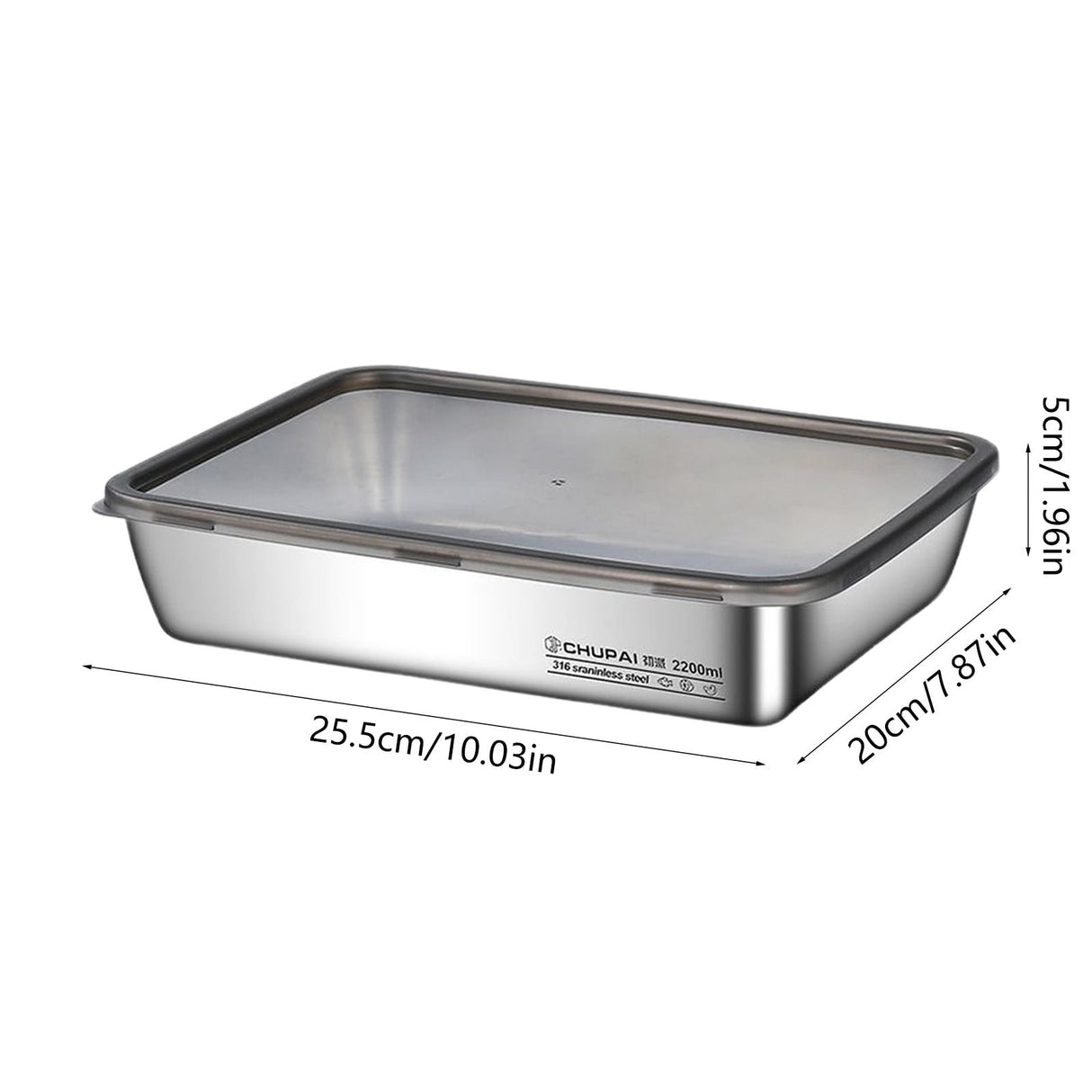 Large Stainless Steel Food Containers, Stainless Steel Dumpling Box, Rectangle Food Storage Box, Leak Proof Plastic Lid, Airtight Meat Storage Container, for Fridge, Kitchen, Dishwasher Safe Silver