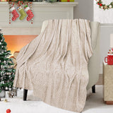 Christmas Solid Color Blanket, 59x39" Soft Warm Throw Blanket, Light-weight Plush Throw Blanket for Bed Sofa Camping Airplane Holiday Beige