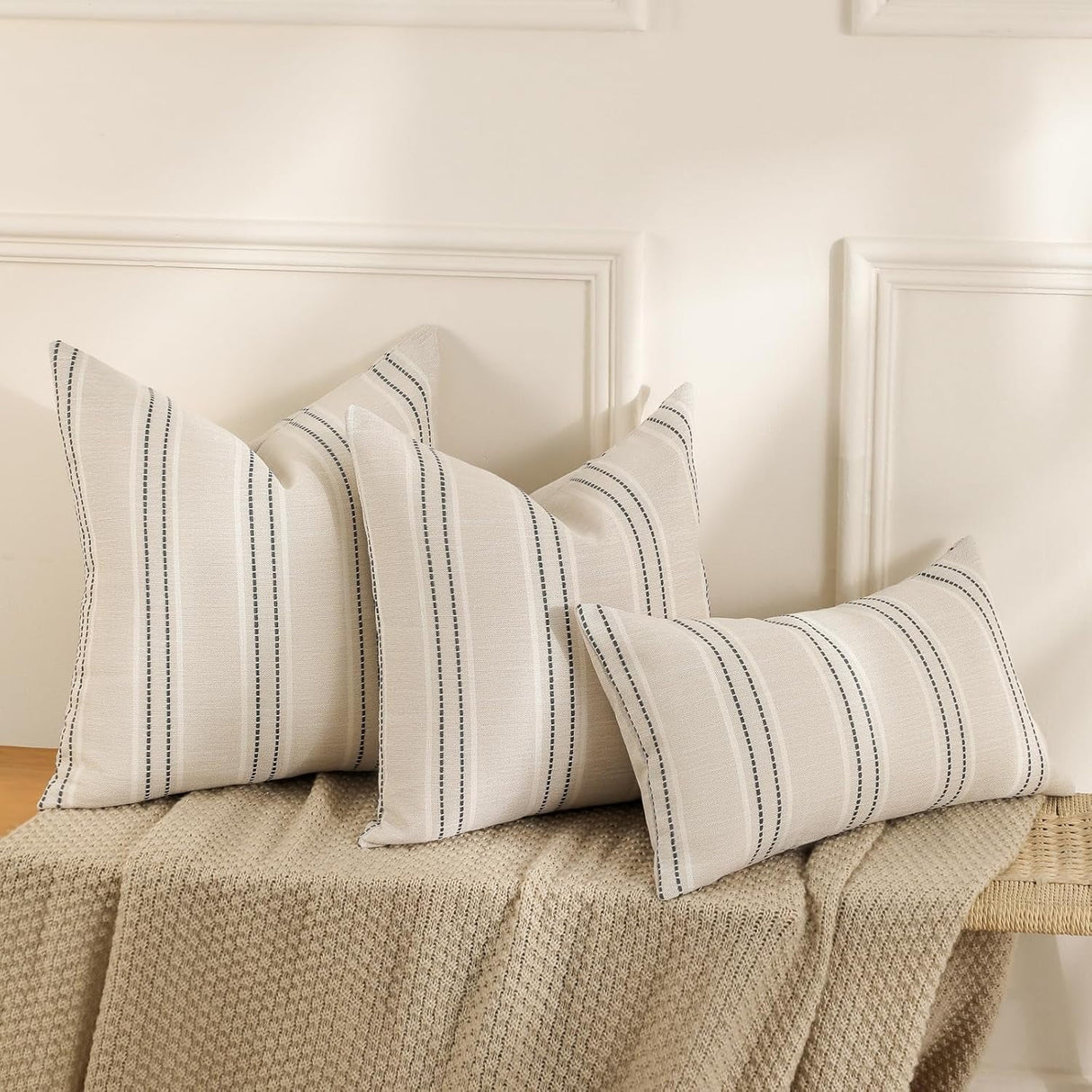 Throw Pillow Covers 20x20 Set of 2 Textured Linen, Grey