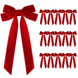 16 Pcs Christmas Velvet Bows for Christmas Tree, Rustic Wreath Gift Bows, Burgundy Christmas Ornaments, for Xmas Farmhouse Tree Garland DIY Craft Wrapping Decorative Red