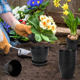 Tutuviw 4 inch Plant Pots,Plastic Planters with Drainage Holes and Saucers for Flowers Plants, Succulents,Seed Starting Pots, Black，8Pack 4inch-Black